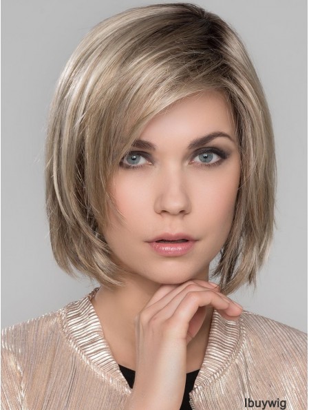 Platinum Blonde With Bangs Straight 10 inch Chin Length Mono Wigs