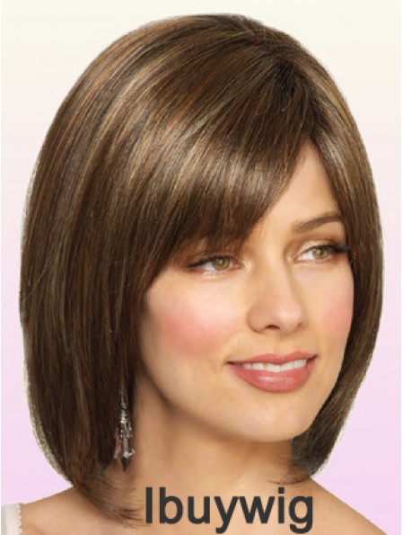 Wigs Bob Style Chin Length Lace Front Bobs Cut Brown Color