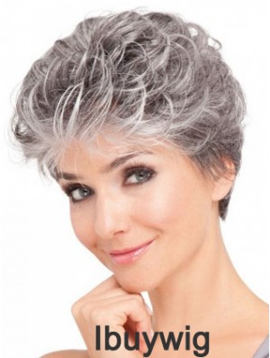 Lace Front Synthetic Grey Short Wavy Elderly Lady Hair Wigs