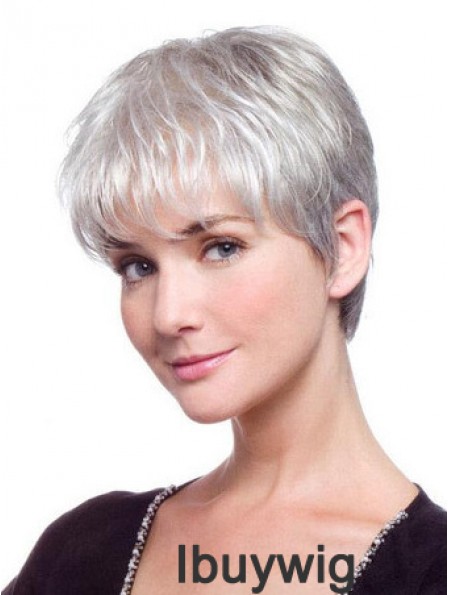 Grey Hair Wig With Synthetic Lace Front Grey Cut Straight Style