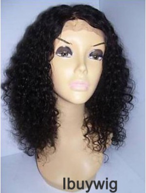 Black Color Shoulder Length Curly Human Hair With Lace Front Wigs For Black African American Women