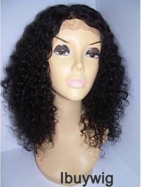 Black Color Shoulder Length Curly Human Hair With Lace Front Wigs For Black African American Women