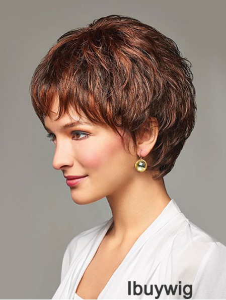 Auburn Short Wavy Layered Synthetic Cheap Lace Front Wigs