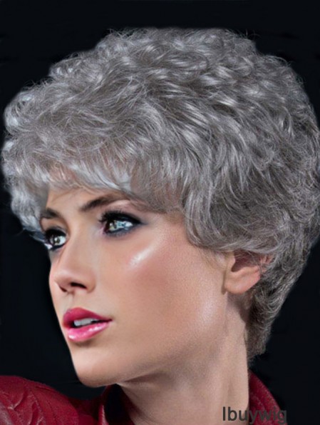 Grey Wigs For Older Women With Lace Front Curly Style Short Length