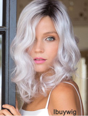 Synthetic No-Fuss Shoulder Length Curly Grey Wigs