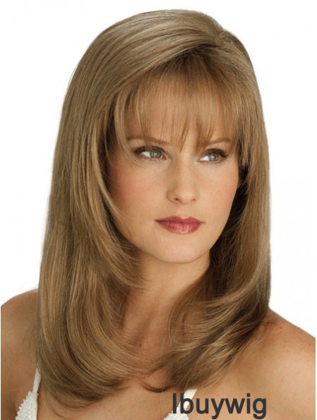 Straight With Bangs Long Blonde Flexibility Lace Front Wigs