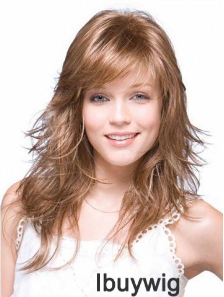 Straight Layered Shoulder Length Brown Suitable Lace Front Wigs