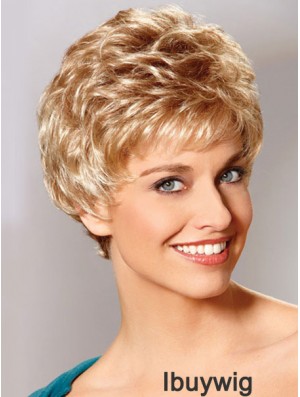 Auburn Boycuts Cropped Wavy Synthetic Petite Hand Tied Mono Wigs