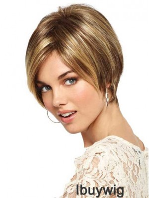 Short Straight Monofilament Blonde Sleek Bob Wigs