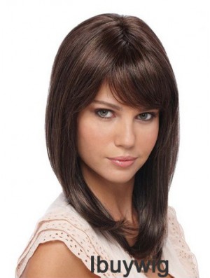 Straight With Bangs Shoulder Length Brown Cheapest Lace Front Wigs