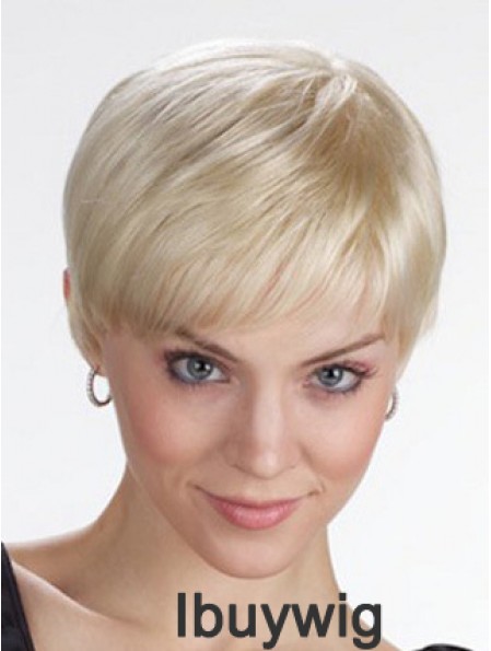 Monofilament Wigs With Bangs Straight Style Cropped Length