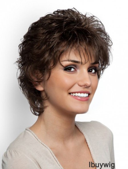 Short Curly Classic Brown Exquisite 100% Hand-tied Wigs