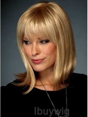 Straight With Bangs Shoulder Length Blonde Affordable Lace Front Wigs