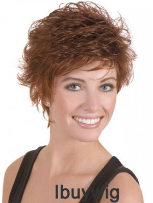 Discount Brown Cropped Wavy Boycuts Lace Front Wigs