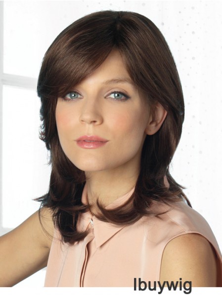 Comfortable Brown Wavy With Bangs Monofilament Long Wigs