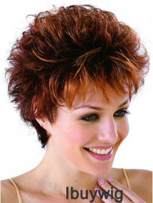 Classic Cropped Wavy Auburn Synthetic Petite Monofilament Wigs