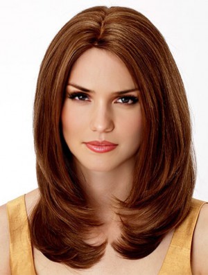 Shoulder Length Wavy Without Bangs Auburn Cheapest 100% Hand-tied Wigs