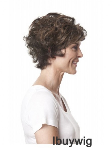 Short Curly Layered Brown Top 100% Hand-tied Wigs