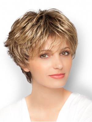 Blonde 8 inch Designed Cropped Wavy Boycuts Lace Wigs