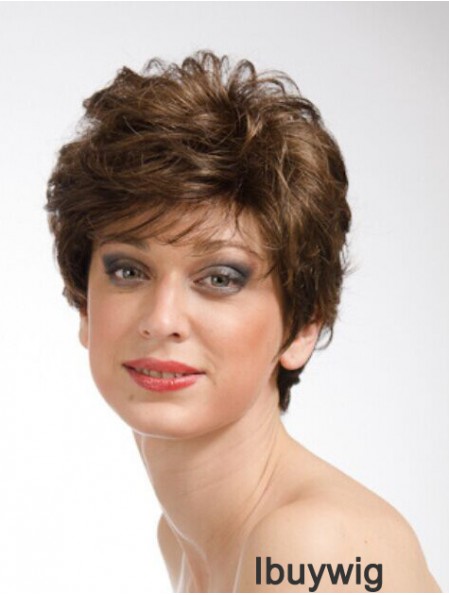 Brown 8 inch Sassy Short Wavy Layered Lace Wigs