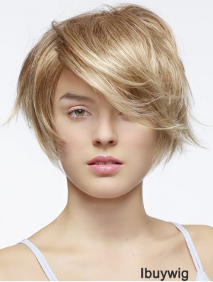 Short Straight Layered Blonde Fashion 100% Hand-tied Wigs