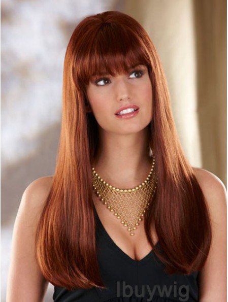 Straight With Bangs Long Auburn Convenient Lace Front Wigs