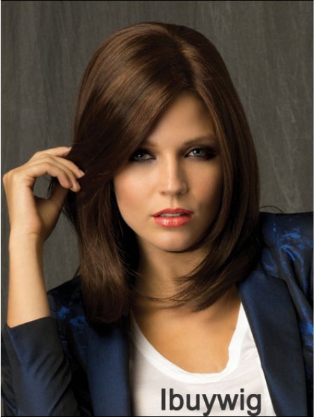 Straight With Bangs Shoulder Length Brown Amazing Lace Front Wigs