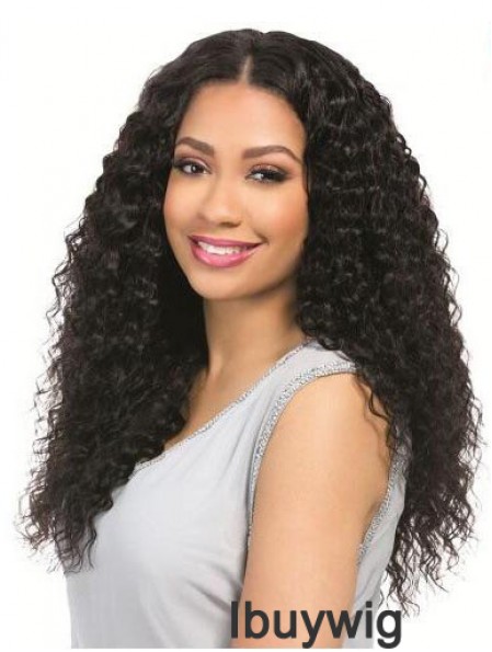 Curly Black 18 inch Without Bangs Remy Human Hair 360 Lace Wigs