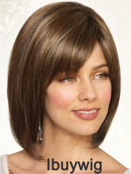 Synthetic Straight Chin Length Brown Bobs Handmade Wigs