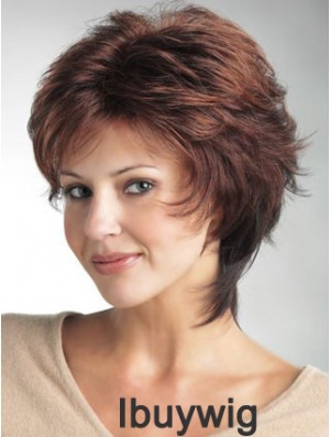 Monofilament Ladies Wigs With Synthetic Wavy Style Layered Cut