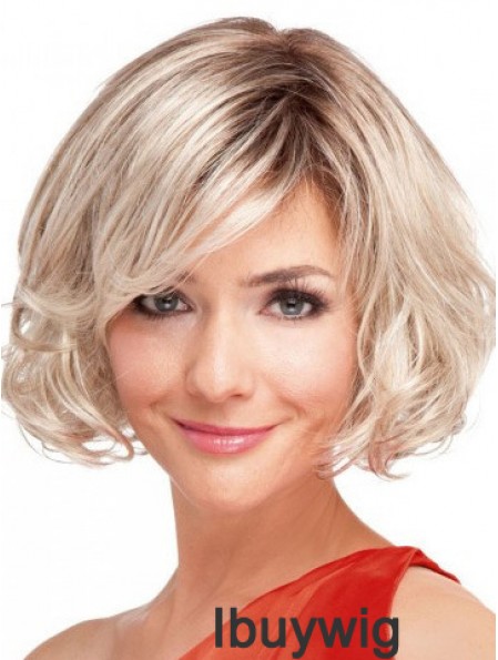 Blonde Wavy Chin Length Bobs 100% Hand-tied Cheap Wigs For Sale