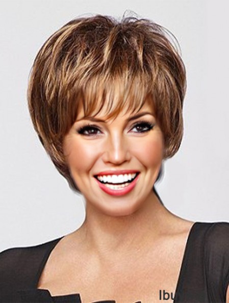 Convenient Auburn Cropped Straight Boycuts Monofilament Wigs