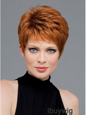 Good Auburn Cropped Wavy Boycuts Monofilament Wigs