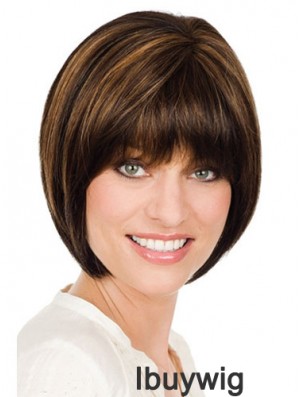 Cheapest Brown Chin Length Straight Bobs Monofilament Wigs