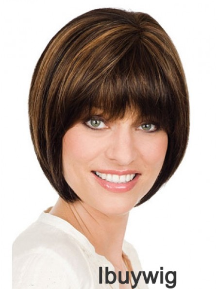 Cheapest Brown Chin Length Straight Bobs Monofilament Wigs