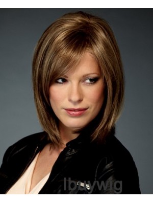 Popular Brown Chin Length Straight Bobs Monofilament Wigs