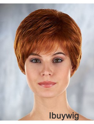 Auburn Curly Synthetic Short With Bangs Mono Filament Wigs