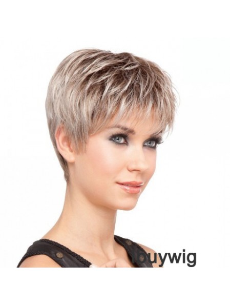 Sassy Blonde Cropped Straight Layered Lace Front Wigs