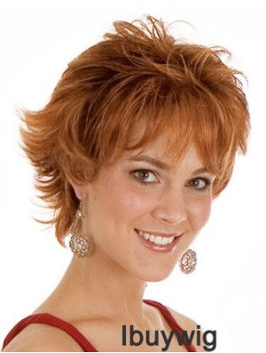 Layered Chin Length Wavy Auburn 8 inch Exquisite Monofilament Wigs