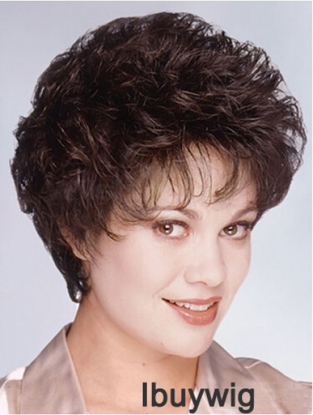 Layered Short Wavy Brown 8 inch Fashionable Monofilament Wigs