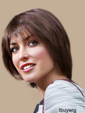 Short Straight With Bangs Brown Online 100% Hand-tied Wigs