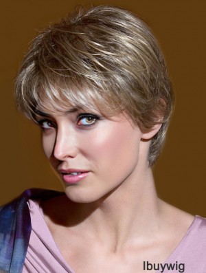 Short Straight Layered Blonde Hairstyles 100% Hand-tied Wigs