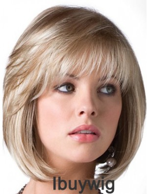 Blonde Bob Wig With Fringe Chin Length Straight Style