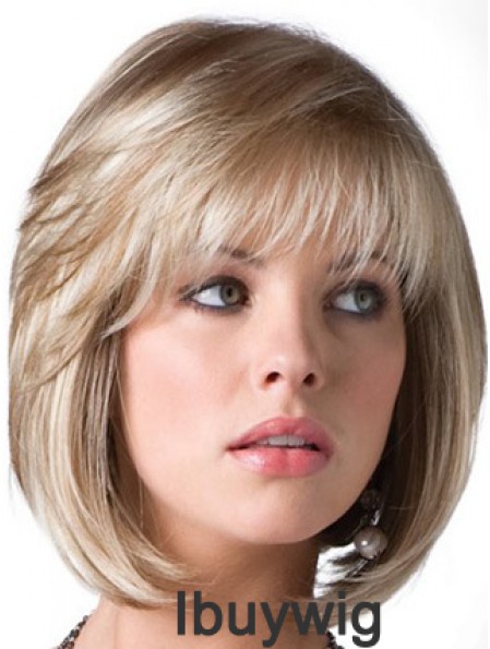 Blonde Bob Wig With Fringe Chin Length Straight Style