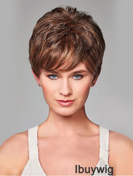 Wavy Short Brown 8 inch Monofilament Beautiful Bob Wigs