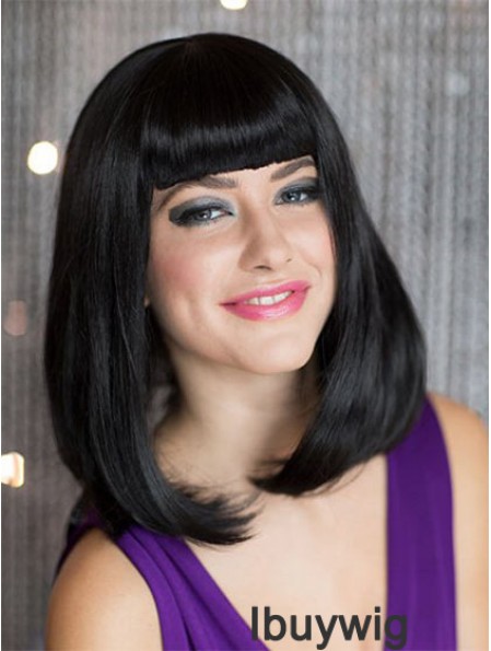 Capless Shoulder Length Straight Black Sassy Bob Wigs