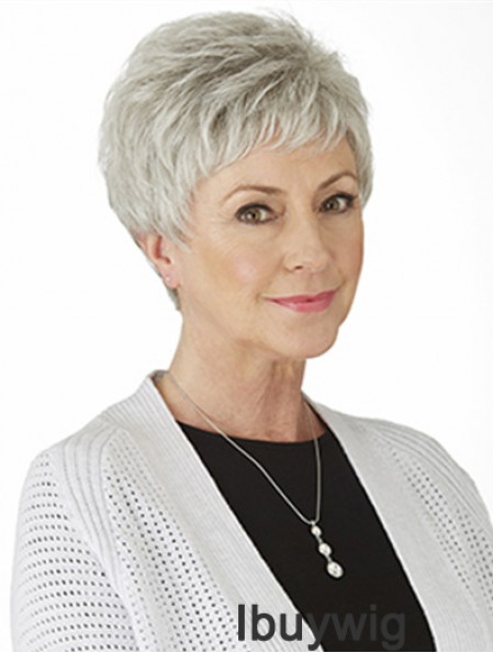 Grey Straight Wig With Monofilament Synthetic Short Length