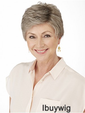 Mono Crown Lace Front Wigs Grey Short Cut Length Curly Style Synthetic Wigs