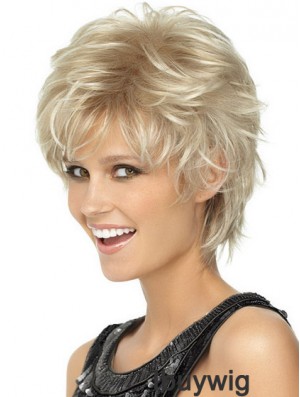 Ladies Blonde Wigs Wavy Style Short Length Blonde Color