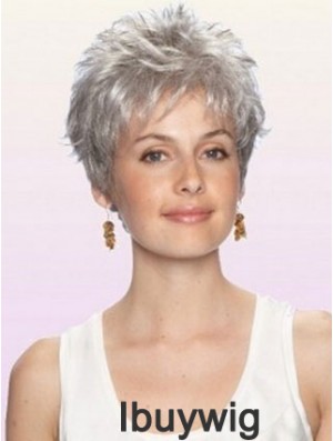 Grey Wig With Capless Cropped Length Boycuts Wavy Style